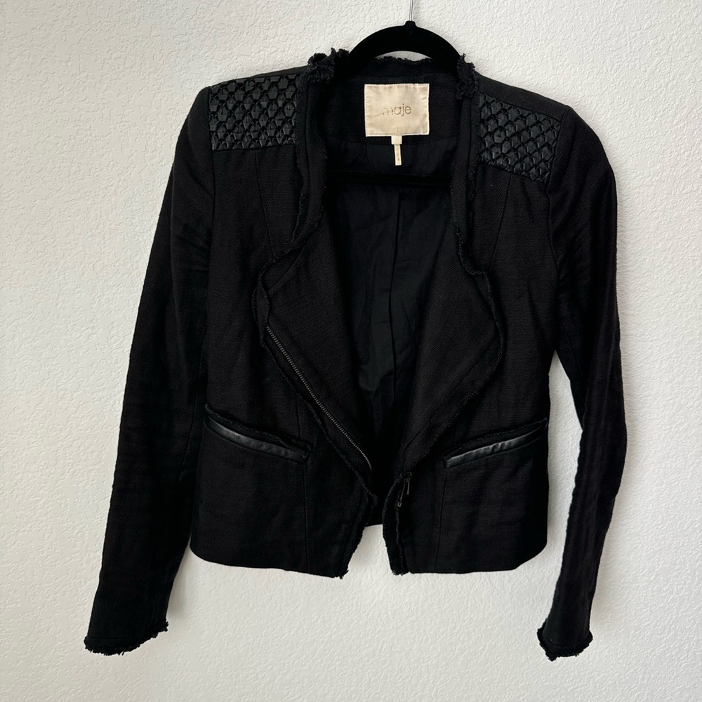 Maje Blazer with Black Leather Detail